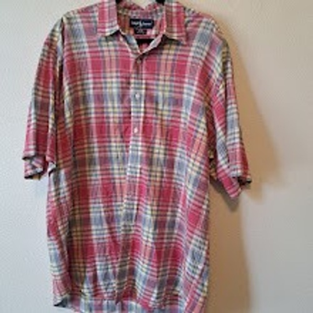 Ralph Lauren Blake Mens XL Short Sleeve Plaid Button Down Shirt Red Yellow Blue